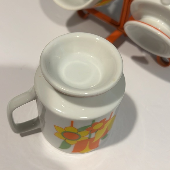 Vintage Mug Set with Metal Orange Stand - Picture 5 of 6